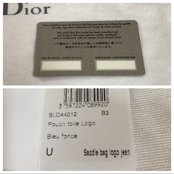 dior saddle bolsa authenticity card